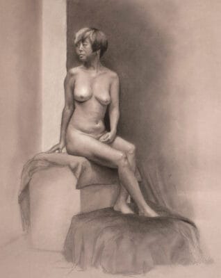 By Ashly McLoney, graphite and white chalk on paper.