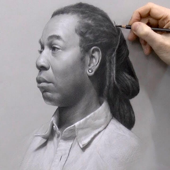 Portrait drawing with Mars Lumograph black pencil.