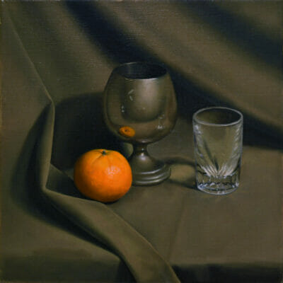<em>"Goblet & Clementine"</em>, Oil on Canvas, by Hillary Inkaya