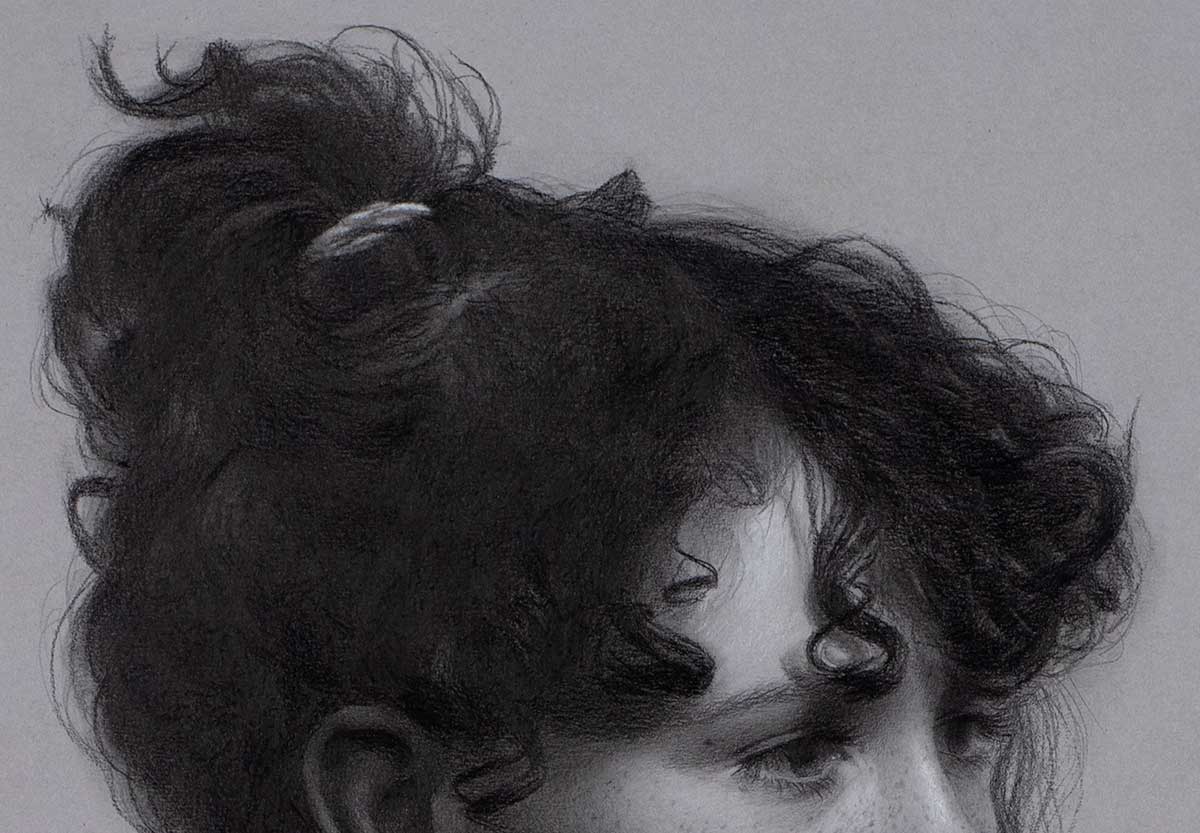 image showing hair in a graphite portrait drawing.