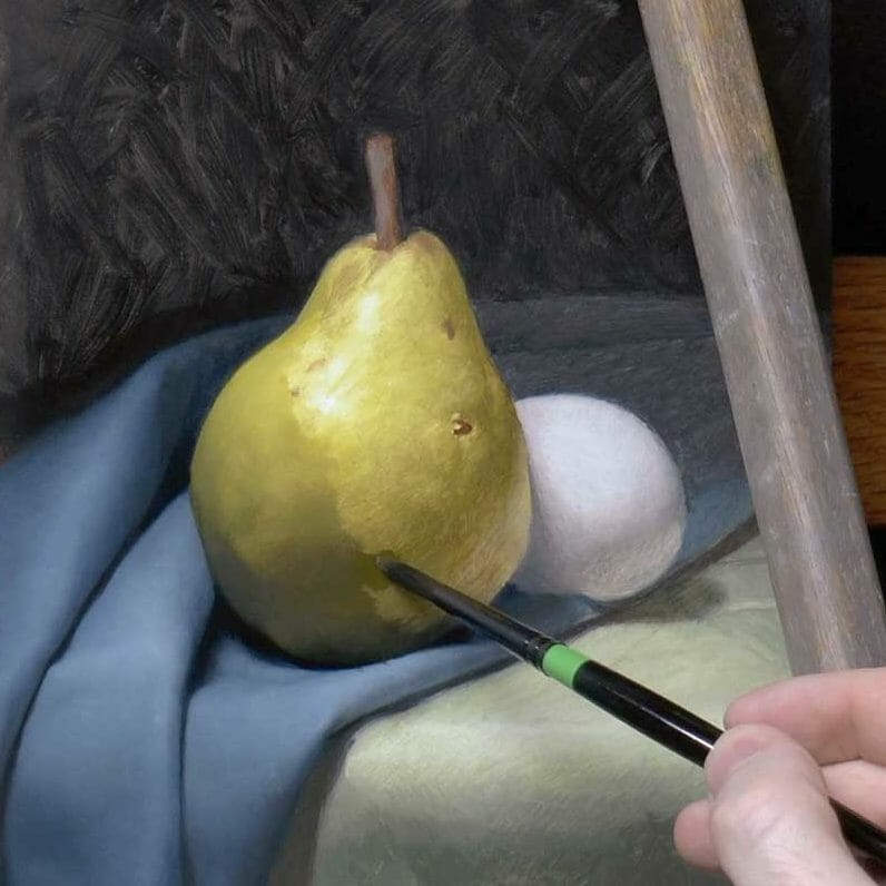 The "first pass" stage of the painting in progress.