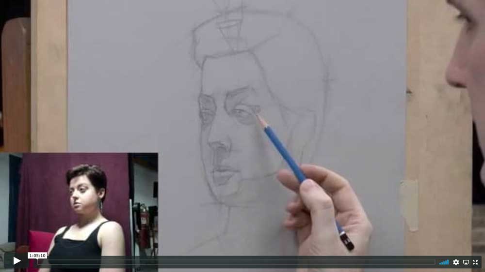 still from a live streaming portrait drawing demonstration