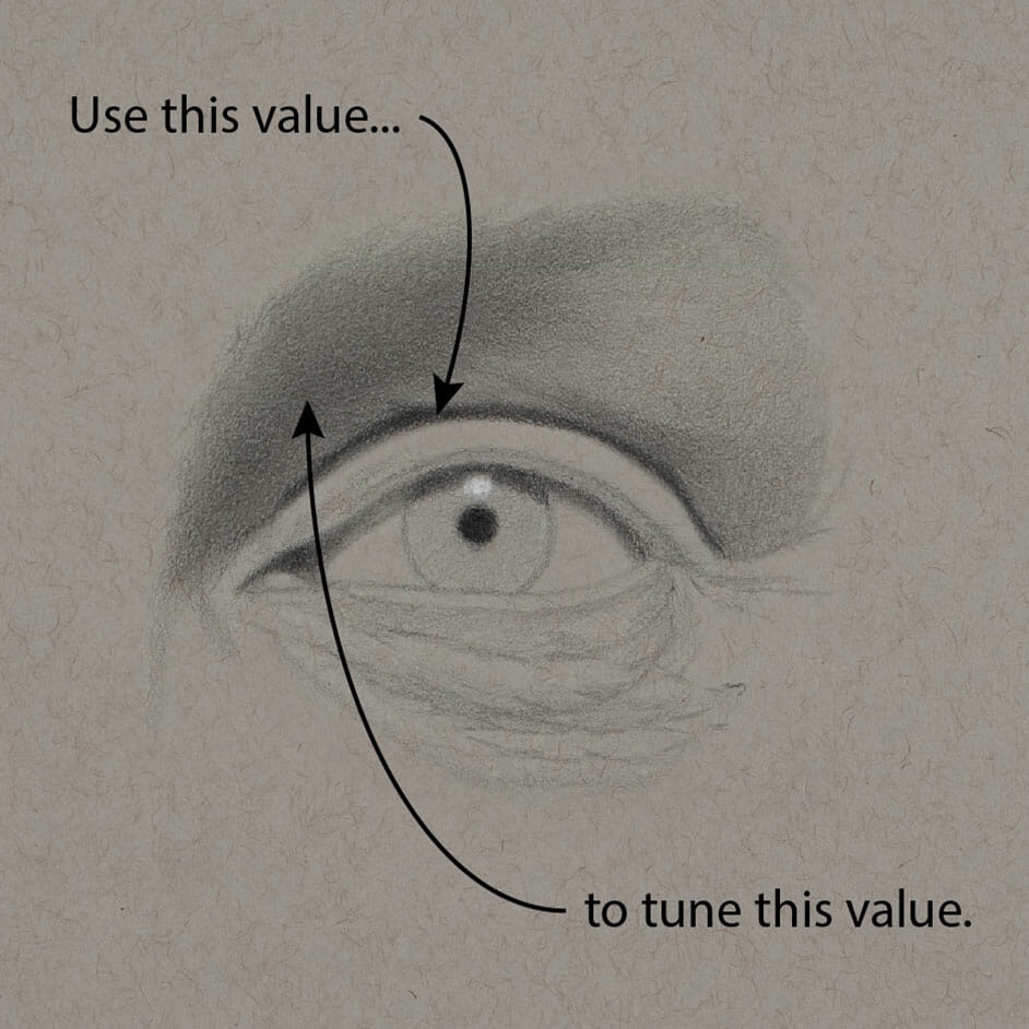 When drawing anything, we need to make comparisons of the value of adjacent areas. Think of it like tuning a chord of notes in music.